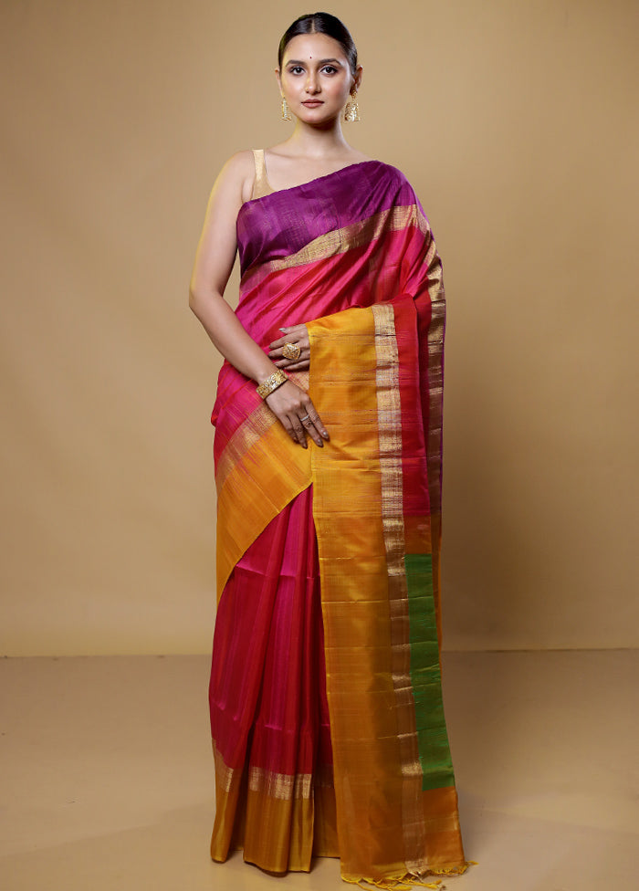 Pink Handloom Kanjivaram Pure Silk Saree With Blouse Piece