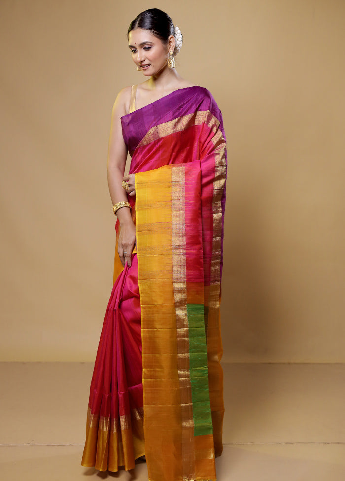 Pink Handloom Kanjivaram Pure Silk Saree With Blouse Piece