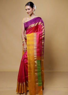 Pink Handloom Kanjivaram Pure Silk Saree With Blouse Piece