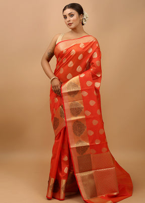 Rust Kora Silk Saree With Blouse Piece