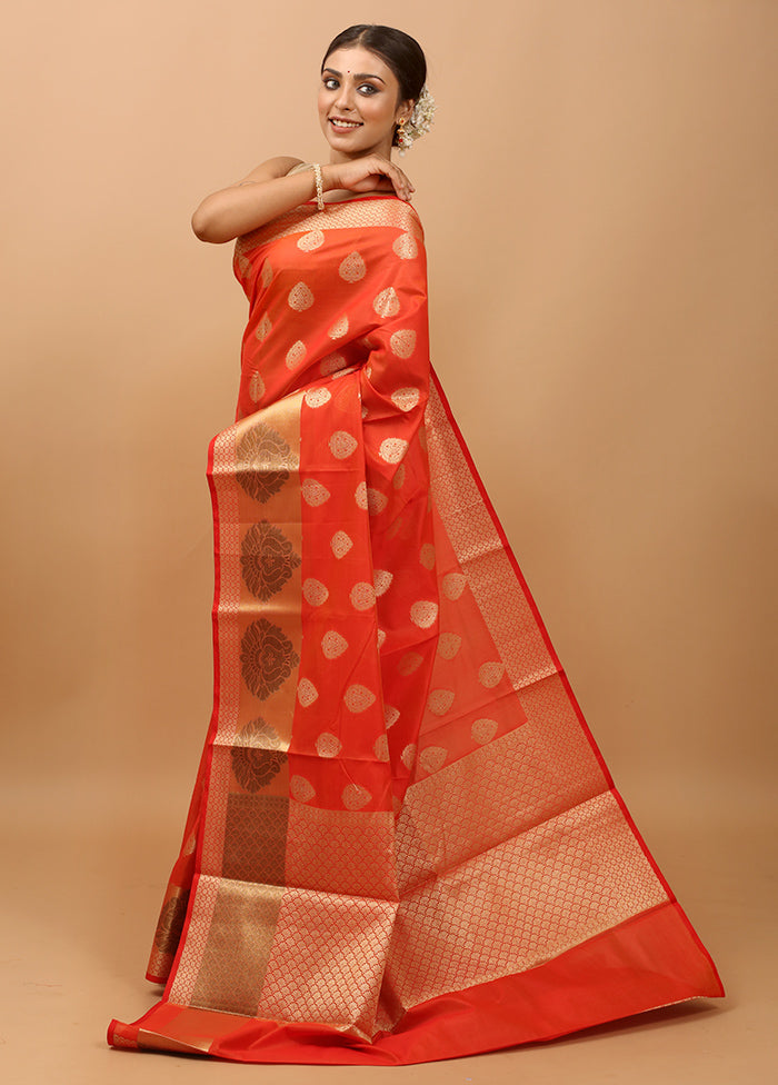 Rust Kora Silk Saree With Blouse Piece