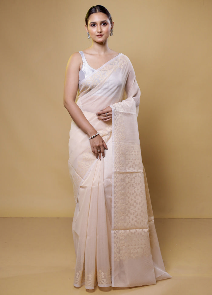 Cream Kota Cotton Saree With Blouse Piece