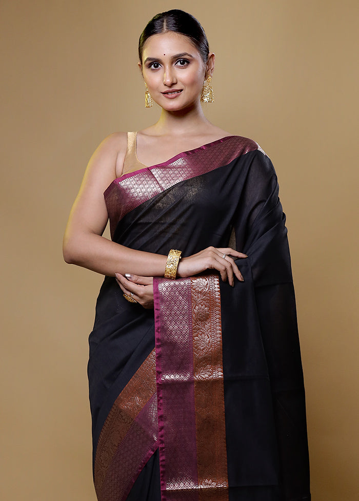 Black Cotton Saree With Blouse Piece