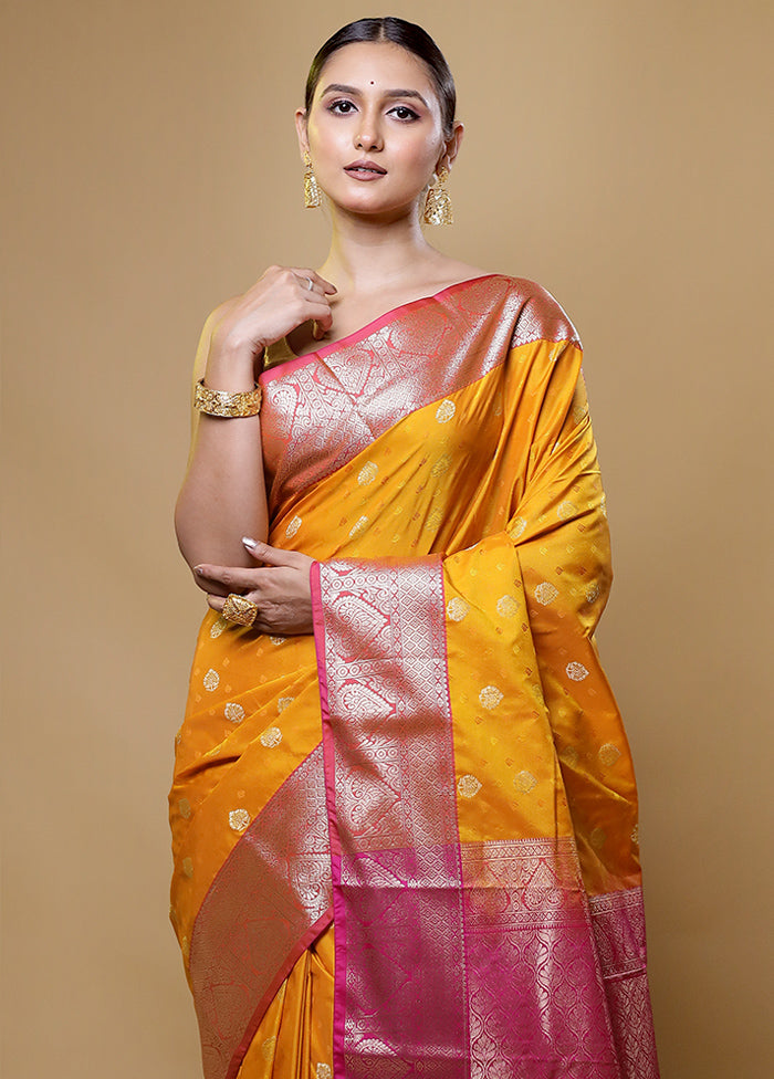 Yellow Kanjivaram Silk Saree With Blouse Piece