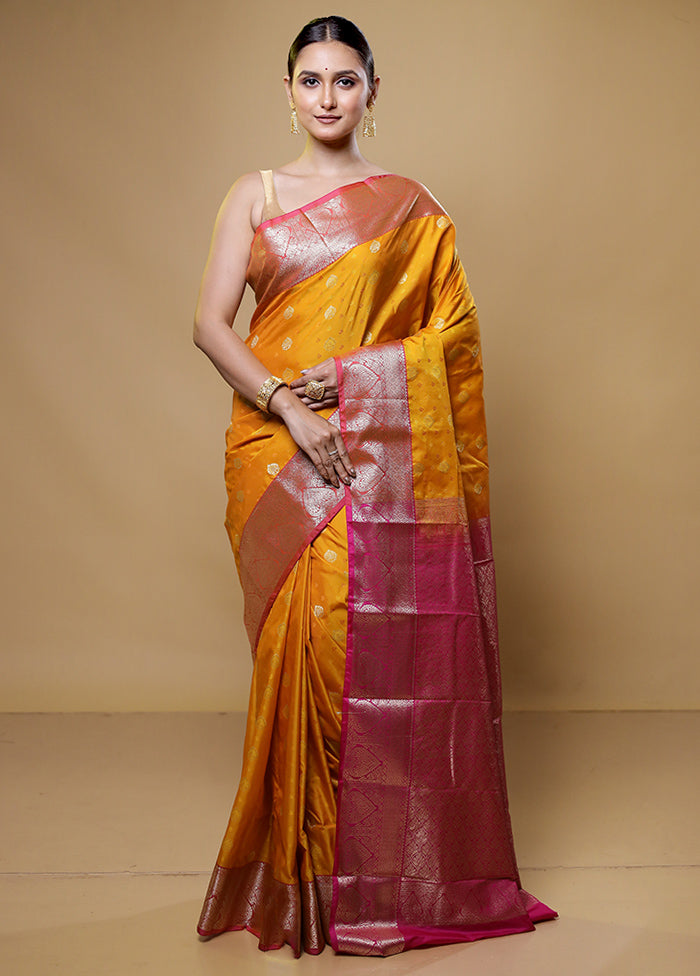 Yellow Kanjivaram Silk Saree With Blouse Piece