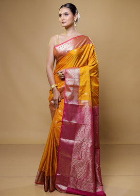 Yellow Kanjivaram Silk Saree With Blouse Piece