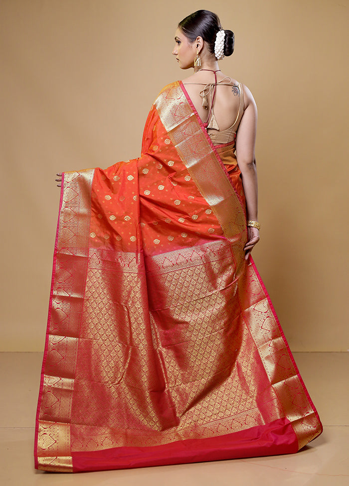 Rust Kanjivaram Silk Saree With Blouse Piece