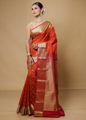 Rust Kanjivaram Silk Saree With Blouse Piece