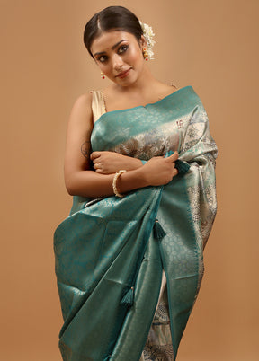 Green Dupion Silk Saree With Blouse Piece