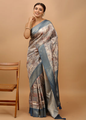 Blue Dupion Silk Saree With Blouse Piece