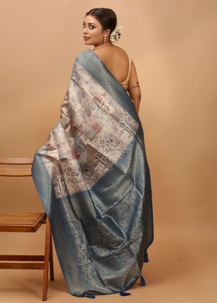 Blue Dupion Silk Saree With Blouse Piece