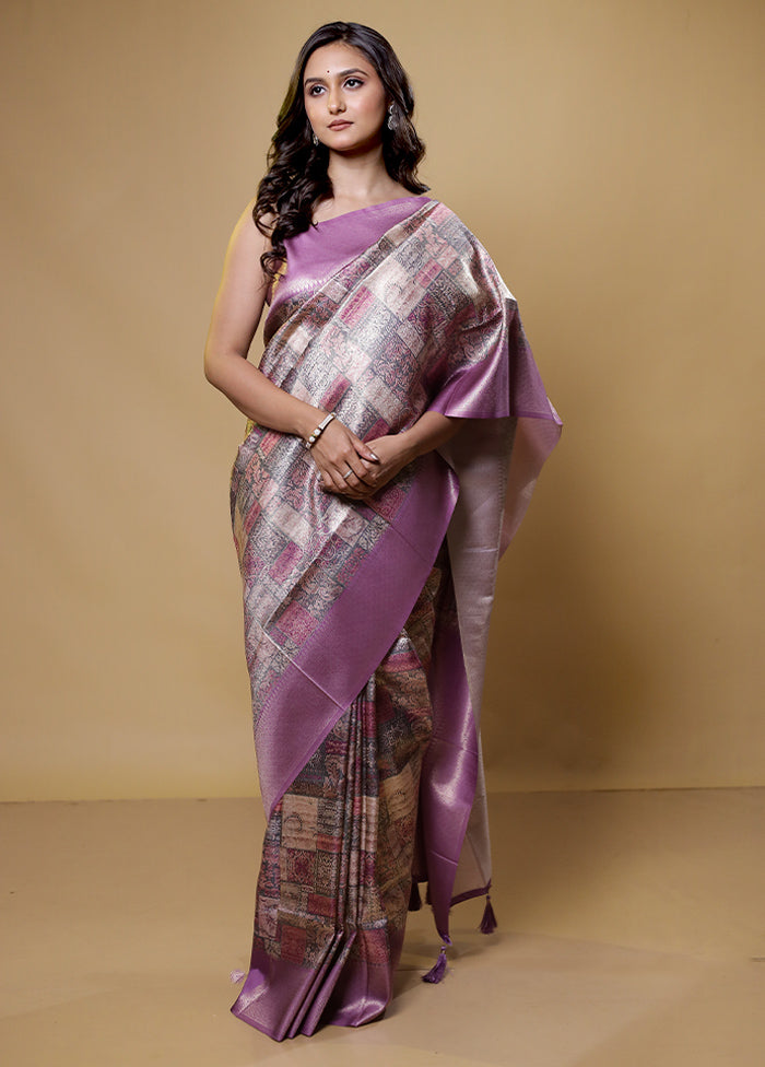 Purple Dupion Silk Saree With Blouse Piece