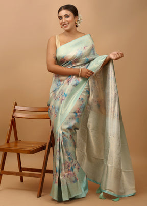 Green Dupion Silk Saree With Blouse Piece