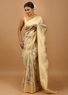 Cream Dupion Silk Saree With Blouse Piece