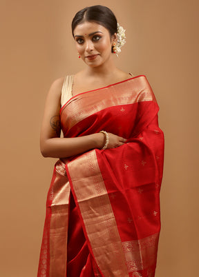 Red Handloom Kanjivaram Pure Silk Saree With Blouse Piece