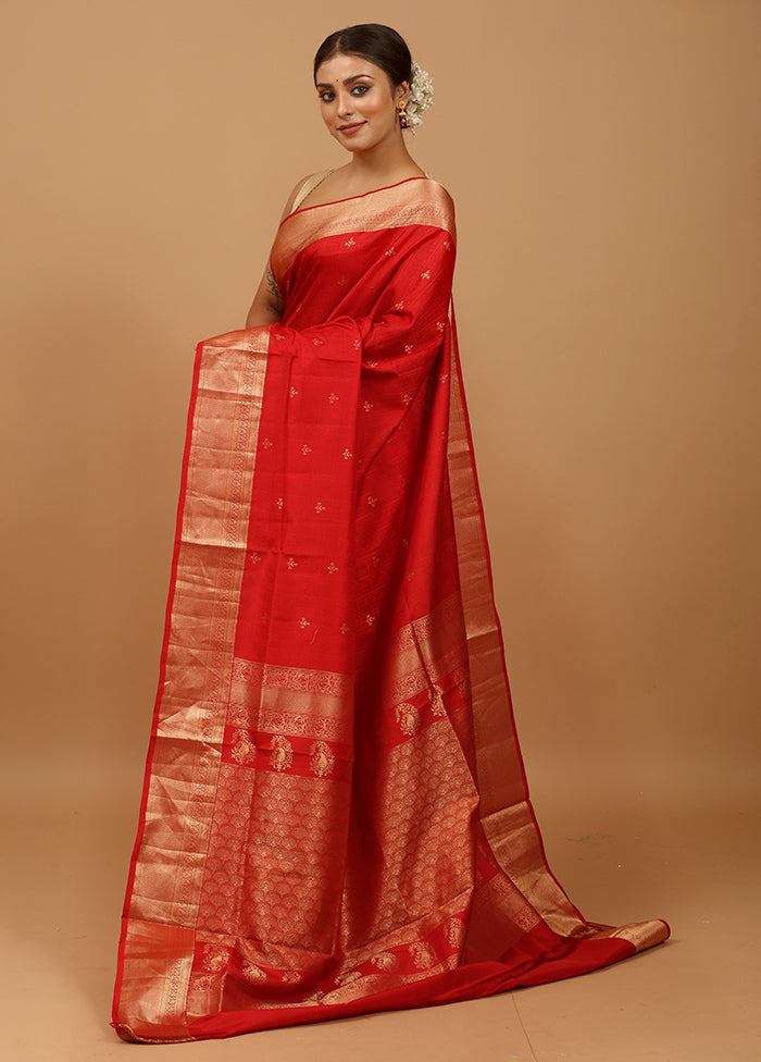 Red Handloom Kanjivaram Pure Silk Saree With Blouse Piece