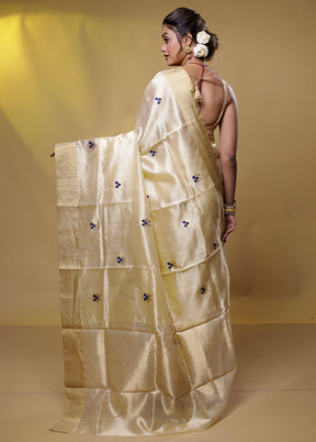 Cream Handloom Chanderi Pure Cotton Saree With Blouse Piece