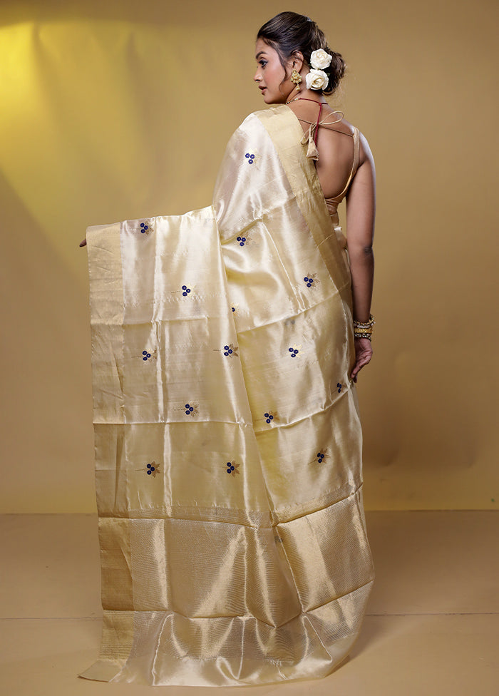 Cream Handloom Chanderi Pure Cotton Saree With Blouse Piece