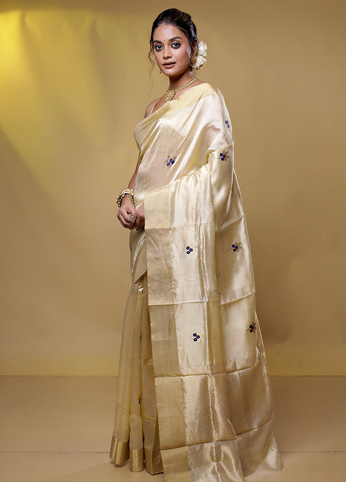 Cream Handloom Chanderi Pure Cotton Saree With Blouse Piece