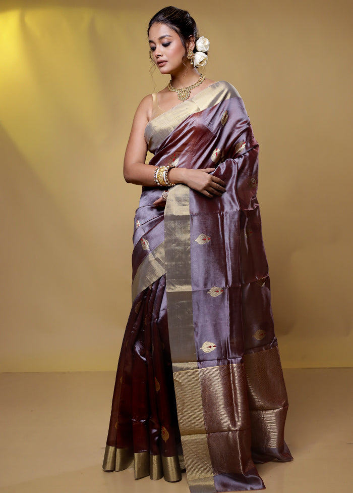 Purple Handloom Chanderi Pure Cotton Saree With Blouse Piece