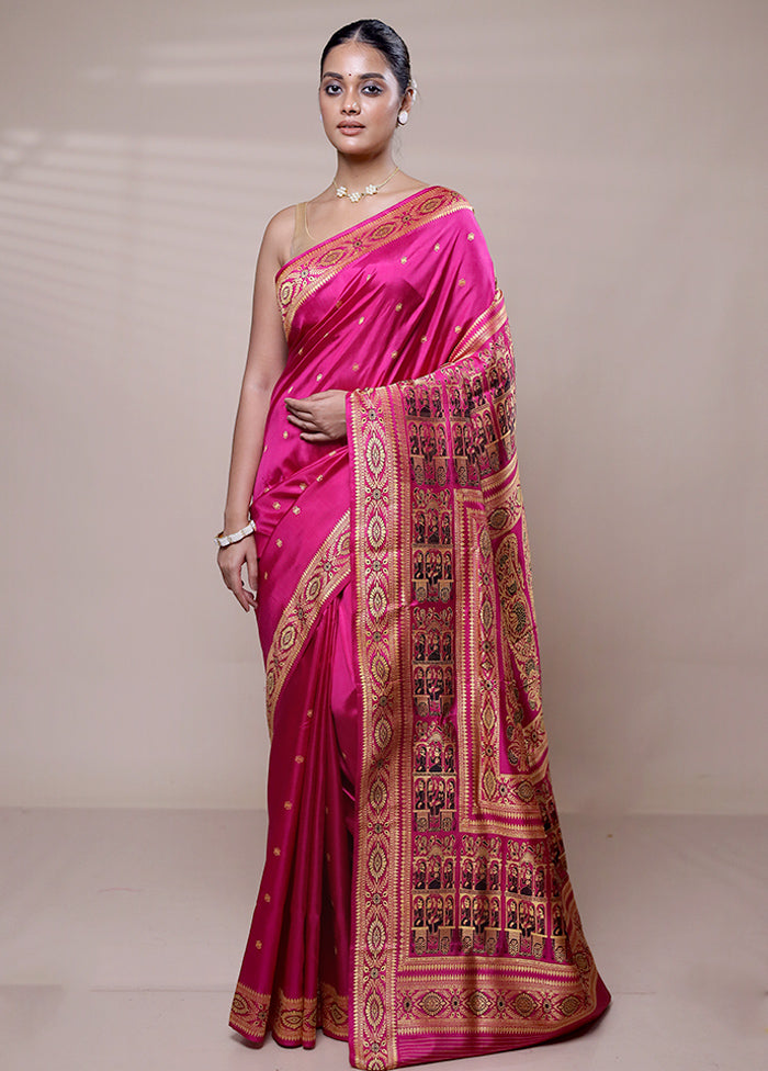 Pink Handloom Baluchari Pure Silk Saree With Blouse Piece