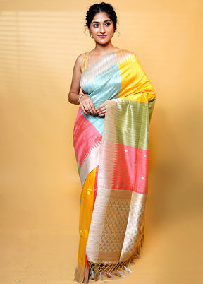 Multicolor Tussar Silk Saree With Blouse Piece