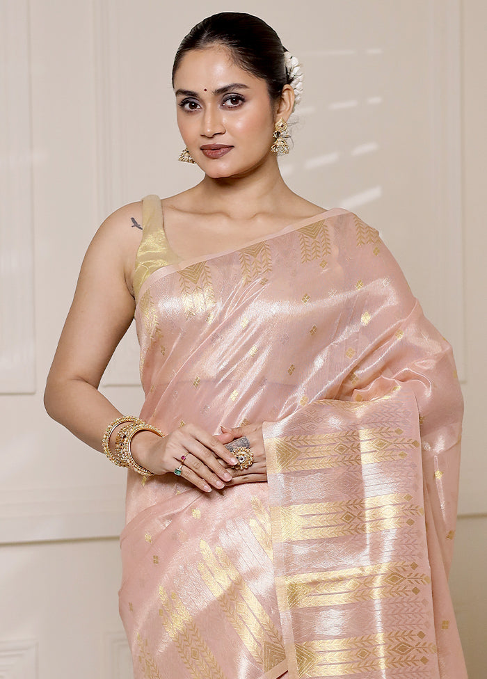 Pink Tissue Silk Saree With Blouse Piece