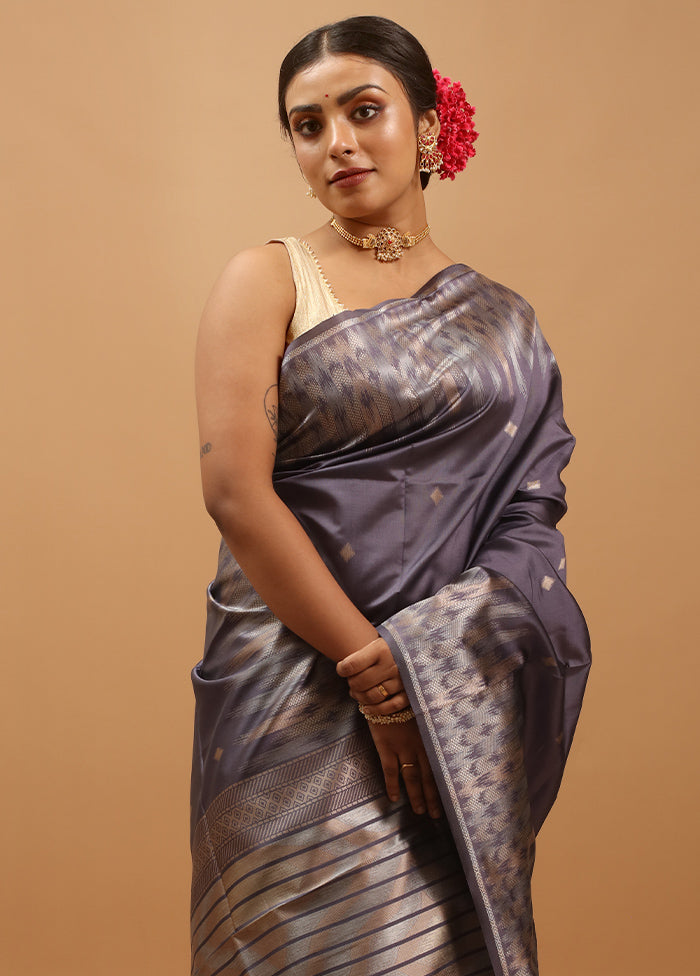 Grey Dupion Silk Saree With Blouse Piece