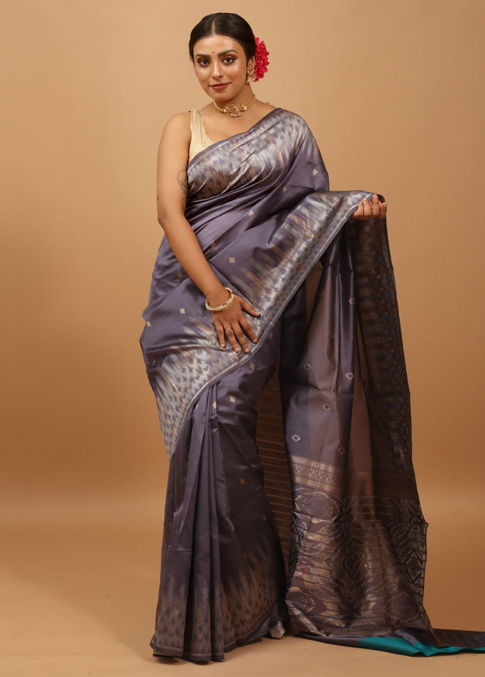 Grey Dupion Silk Saree With Blouse Piece