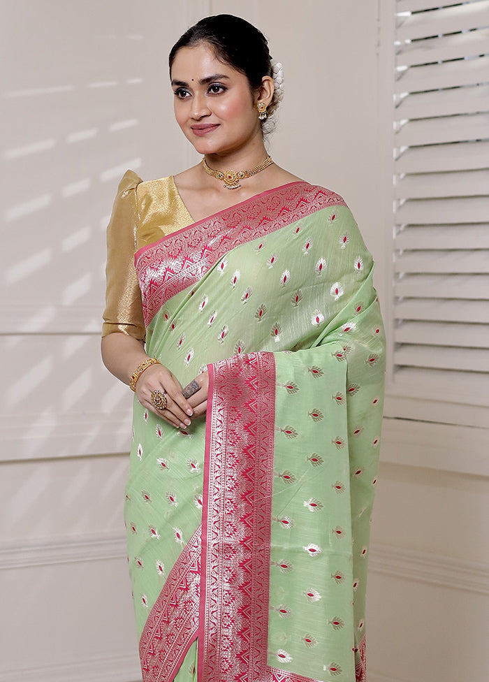 Green Cotton Saree With Blouse Piece