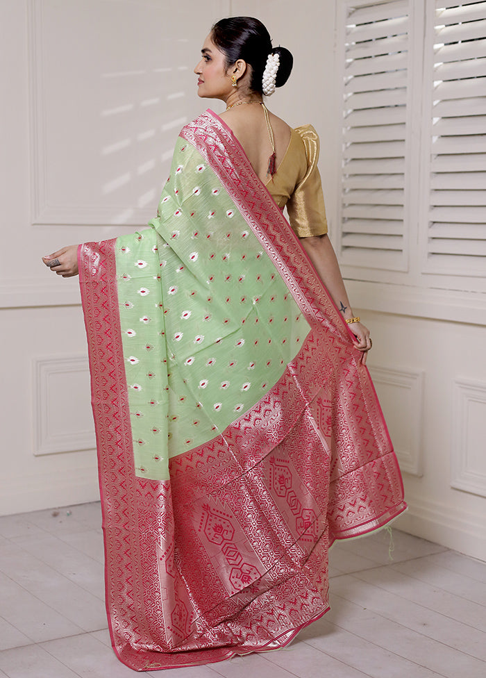 Green Cotton Saree With Blouse Piece