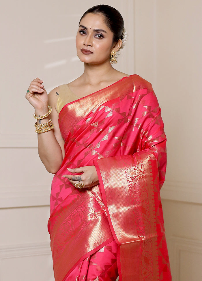 Pink Dupion Silk Saree With Blouse Piece