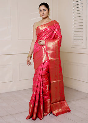 Pink Dupion Silk Saree With Blouse Piece