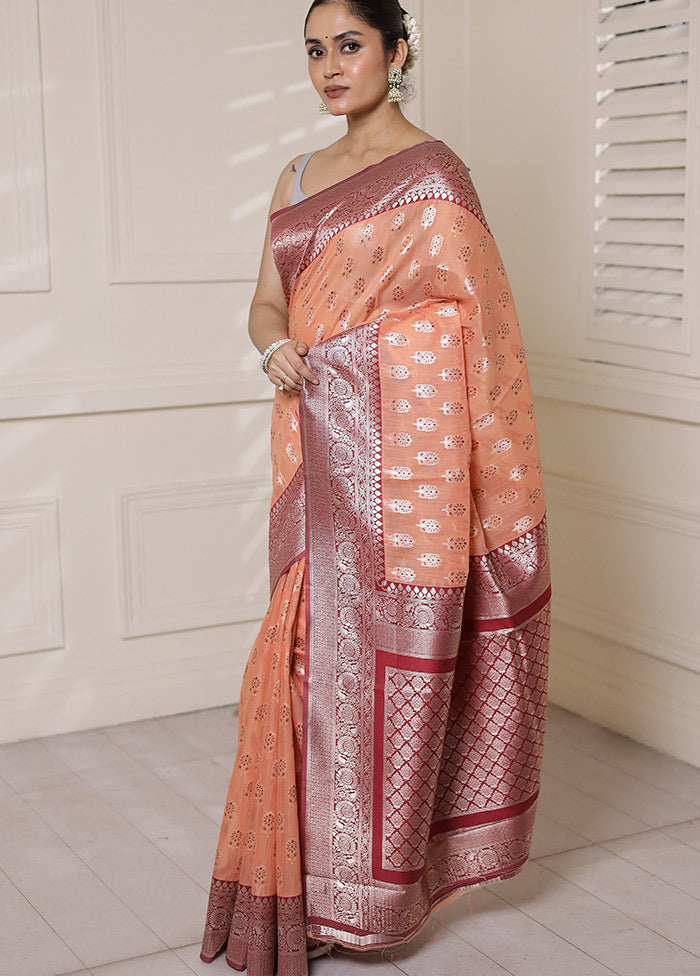 Peach Dupion Silk Saree With Blouse Piece