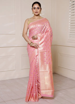 Pink Kora Silk Saree With Blouse Piece