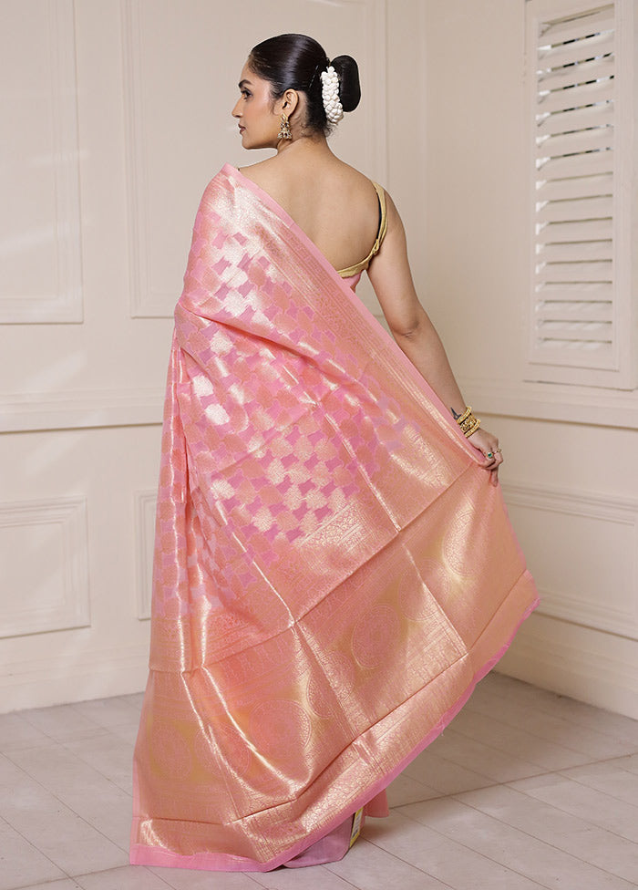 Pink Kora Silk Saree With Blouse Piece