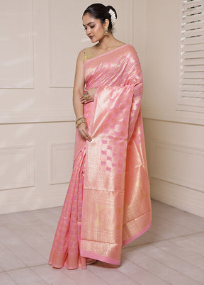 Pink Kora Silk Saree With Blouse Piece