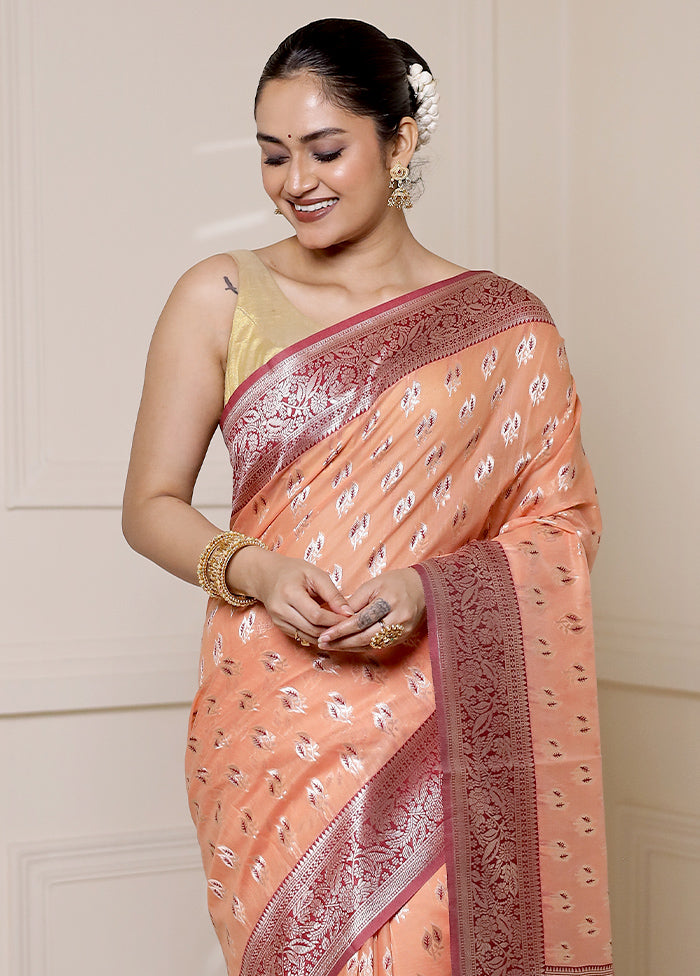 Peach Kora Silk Saree With Blouse Piece