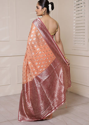 Peach Kora Silk Saree With Blouse Piece