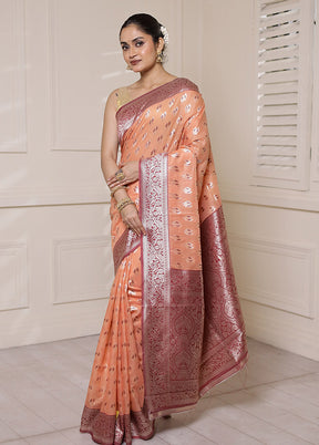 Peach Kora Silk Saree With Blouse Piece