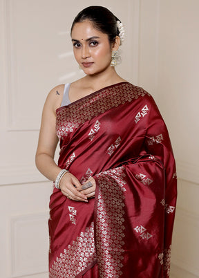 Maroon Dupion Silk Saree With Blouse Piece