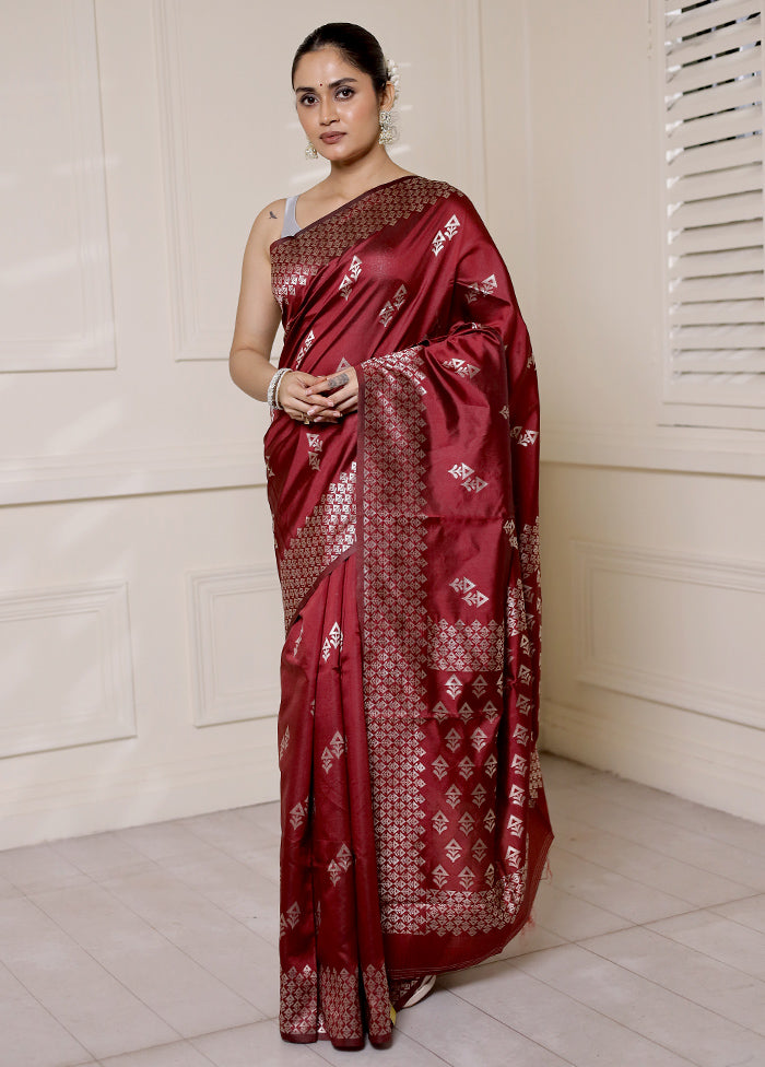 Maroon Dupion Silk Saree With Blouse Piece