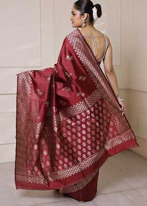 Maroon Dupion Silk Saree With Blouse Piece