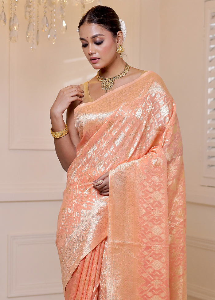 Peach Cotton Saree With Blouse Piece