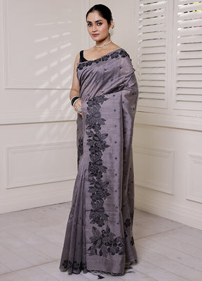 Grey Tussar Silk Saree With Blouse Piece