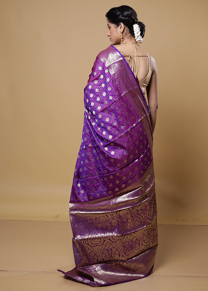 Purple Dupion Silk Saree With Blouse Piece