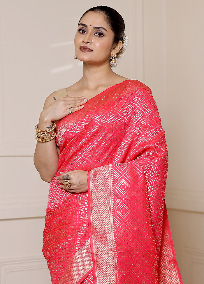 Pink Dupion Silk Saree With Blouse Piece