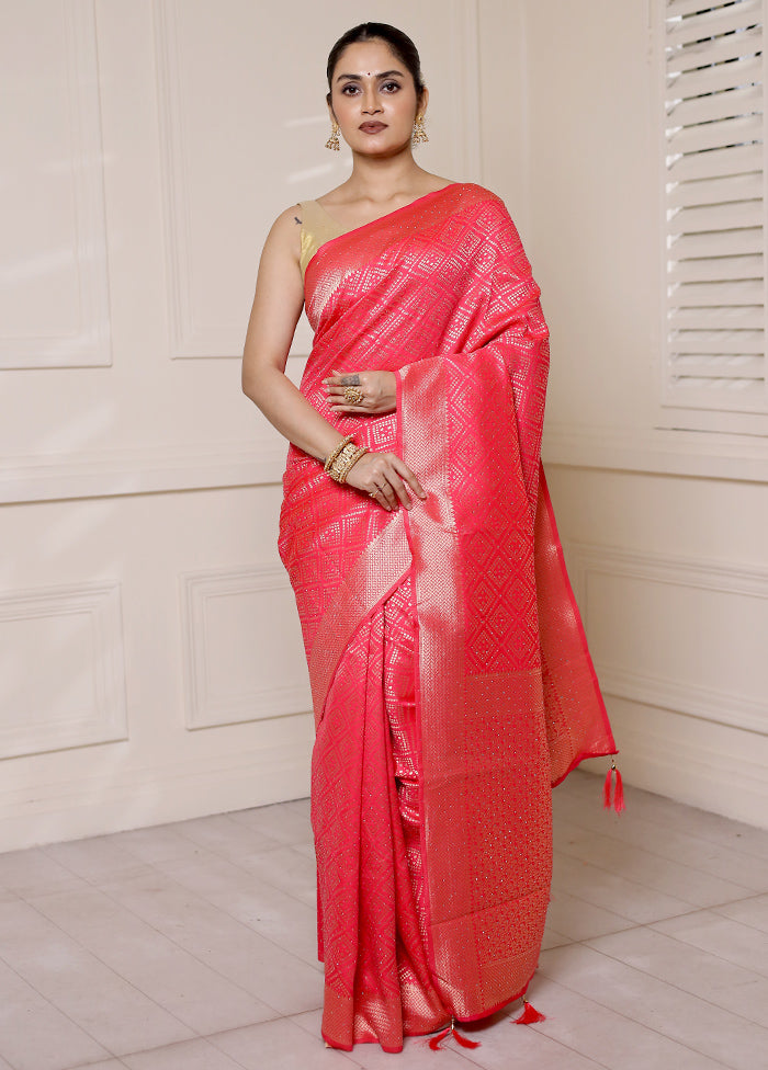 Pink Dupion Silk Saree With Blouse Piece