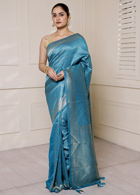 Blue Dupion Silk Saree With Blouse Piece