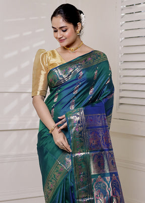 Green Handloom Baluchari Pure Silk Saree With Blouse Piece